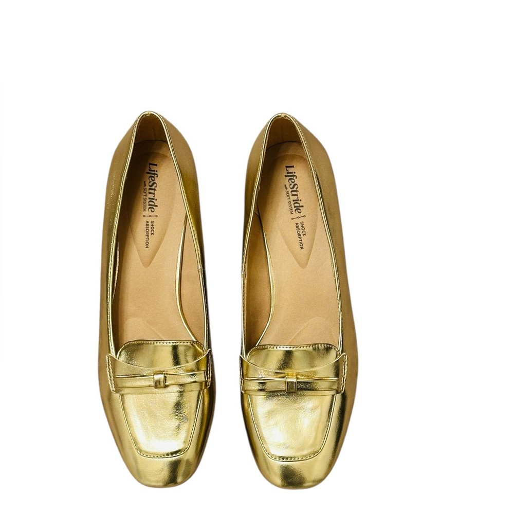 LifeStride Claudine Square Toe Block Heel Ballerina Flats NWOT Size 9.5M- Gold - Picture 7 of 9